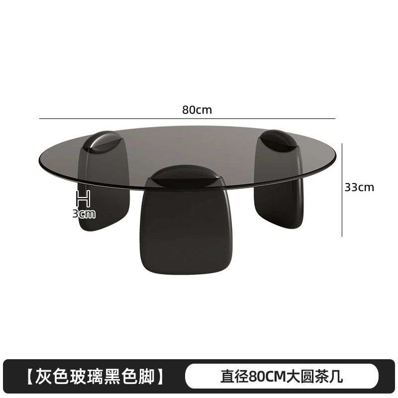 Retro Glass Top Coffee Table Vintage Style Irregular Wood Base Coffee Tables Minimalist Living Room Center Table