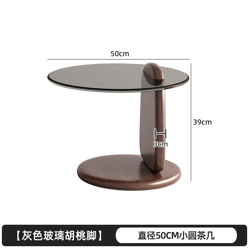 Retro Glass Top Coffee Table Vintage Style Irregular Wood Base Coffee Tables Minimalist Living Room Center Table