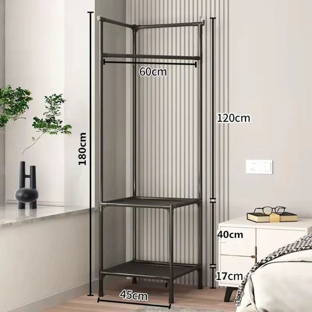 Sturdy Multi-Layer Corner Clothes Rack Anti-toppling Hanging Rod Floor Standing Shelf Metal Clothes Organization Rack Household