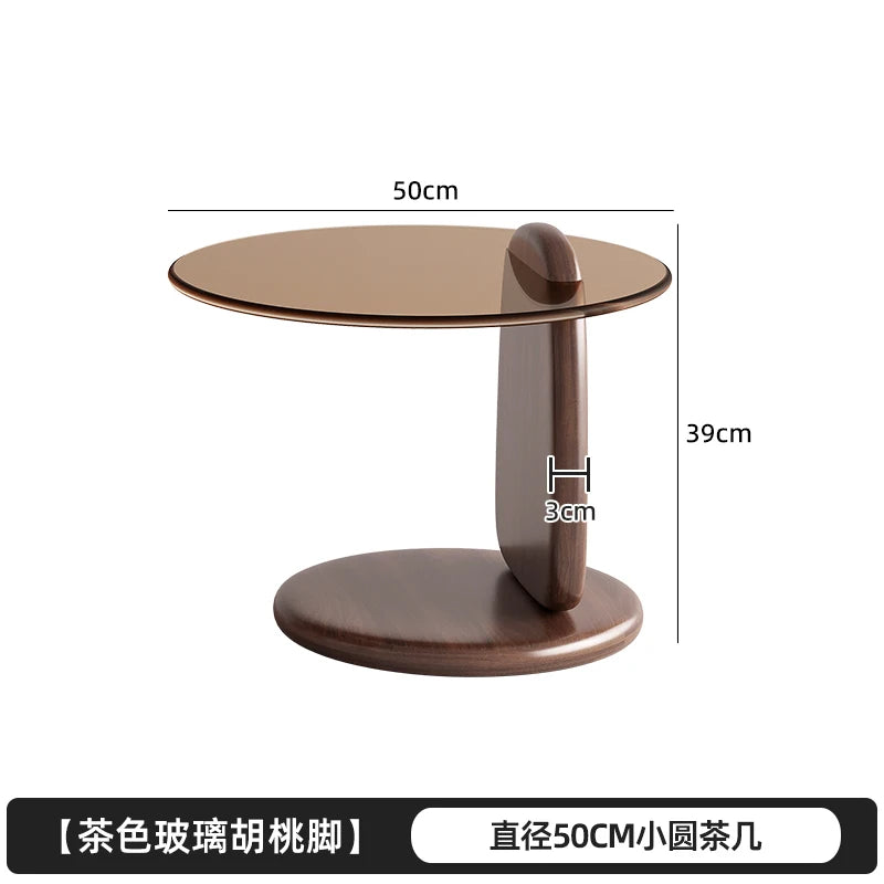 Retro Glass Top Coffee Table Vintage Style Irregular Wood Base Coffee Tables Minimalist Living Room Center Table