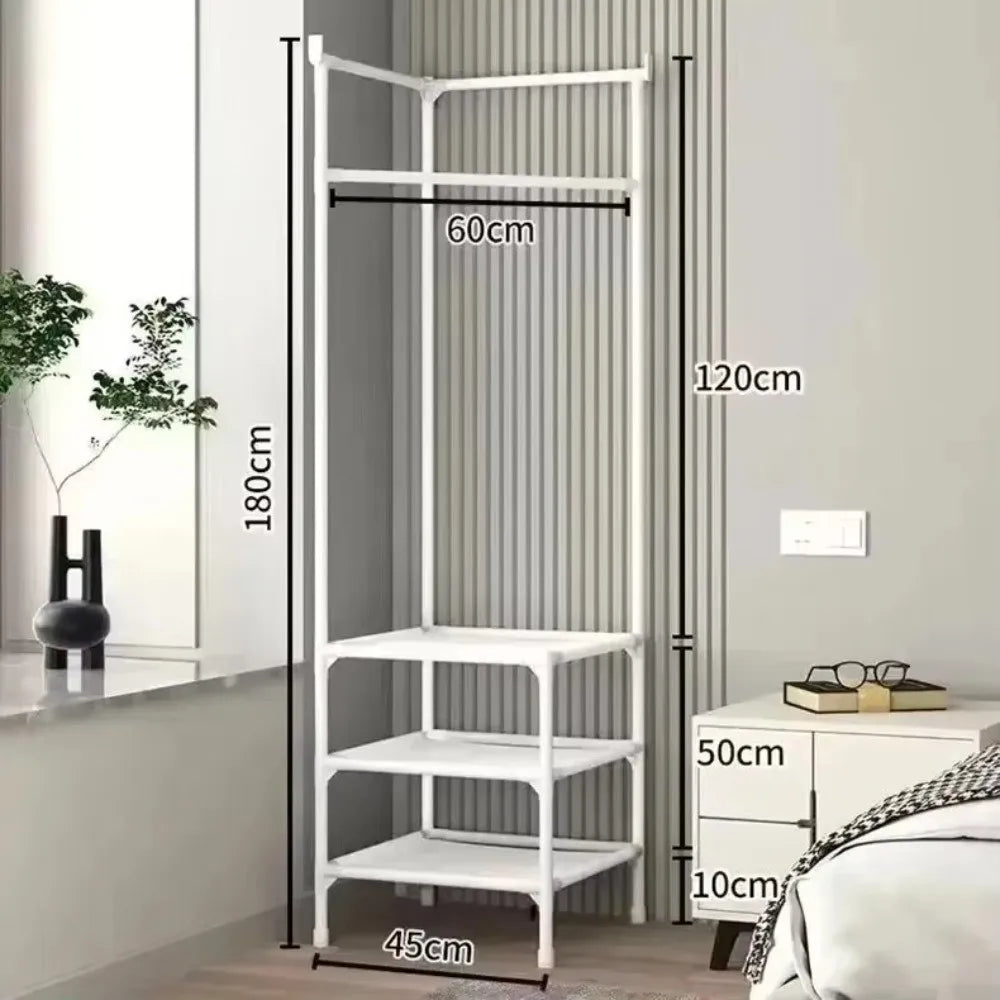 Sturdy Multi-Layer Corner Clothes Rack Anti-toppling Hanging Rod Floor Standing Shelf Metal Clothes Organization Rack Household