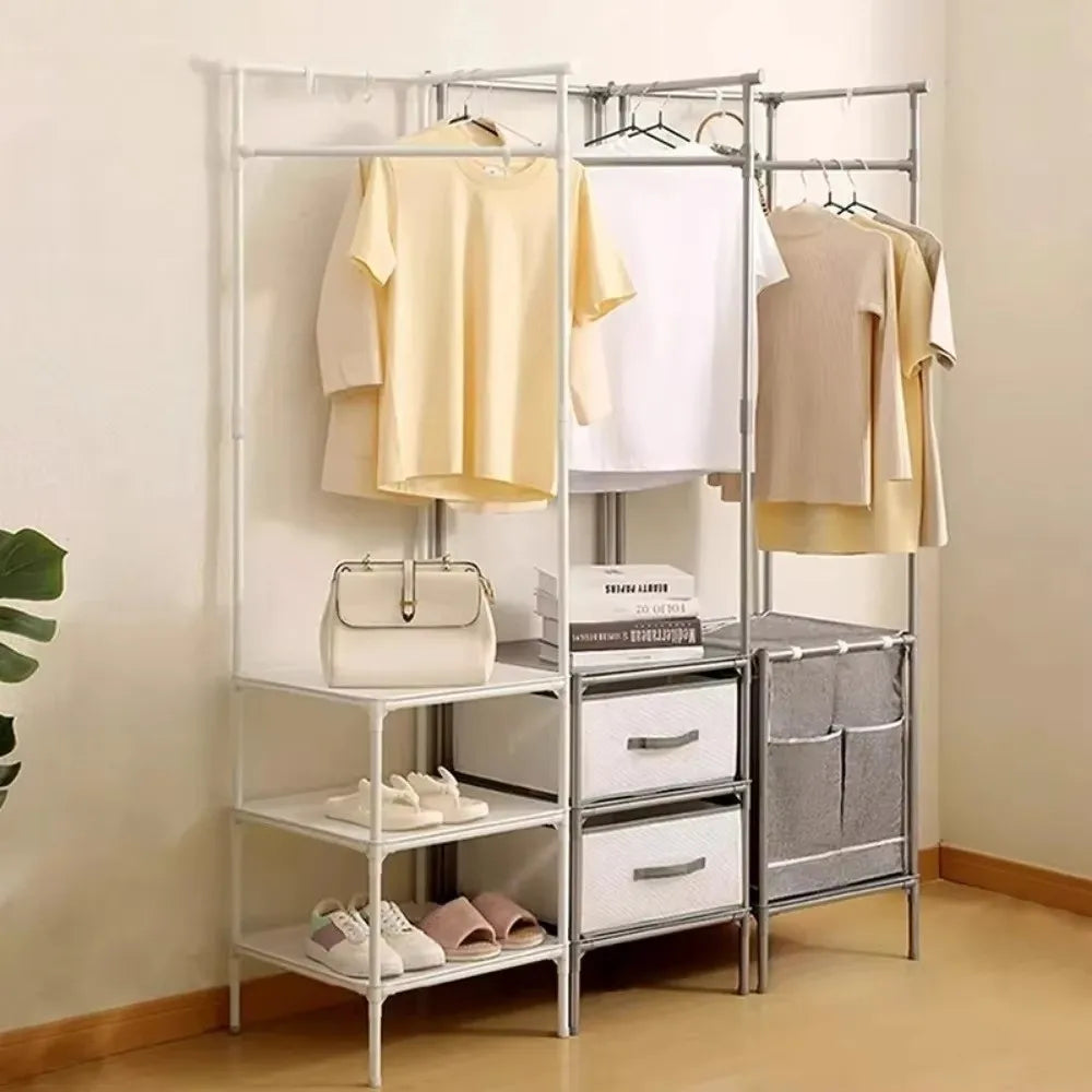 Sturdy Multi-Layer Corner Clothes Rack Anti-toppling Hanging Rod Floor Standing Shelf Metal Clothes Organization Rack Household