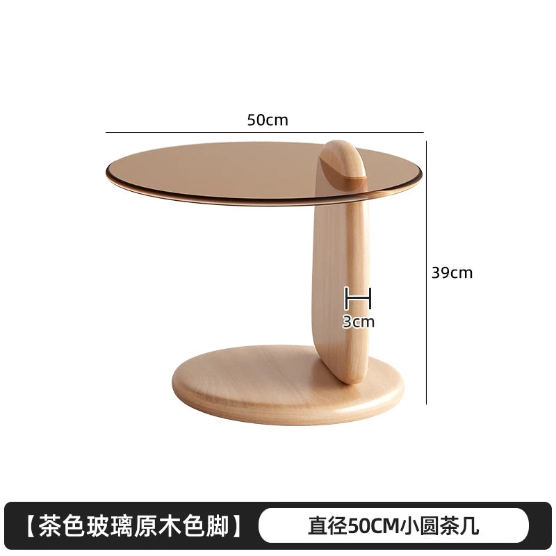Retro Glass Top Coffee Table Vintage Style Irregular Wood Base Coffee Tables Minimalist Living Room Center Table