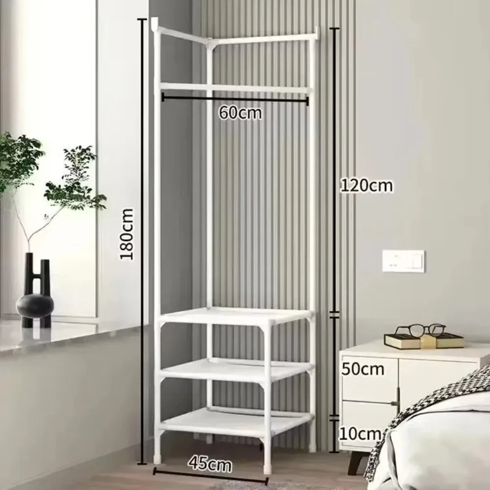 Sturdy Multi-Layer Corner Clothes Rack Anti-toppling Hanging Rod Floor Standing Shelf Metal Clothes Organization Rack Household