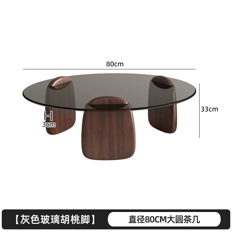 Retro Glass Top Coffee Table Vintage Style Irregular Wood Base Coffee Tables Minimalist Living Room Center Table