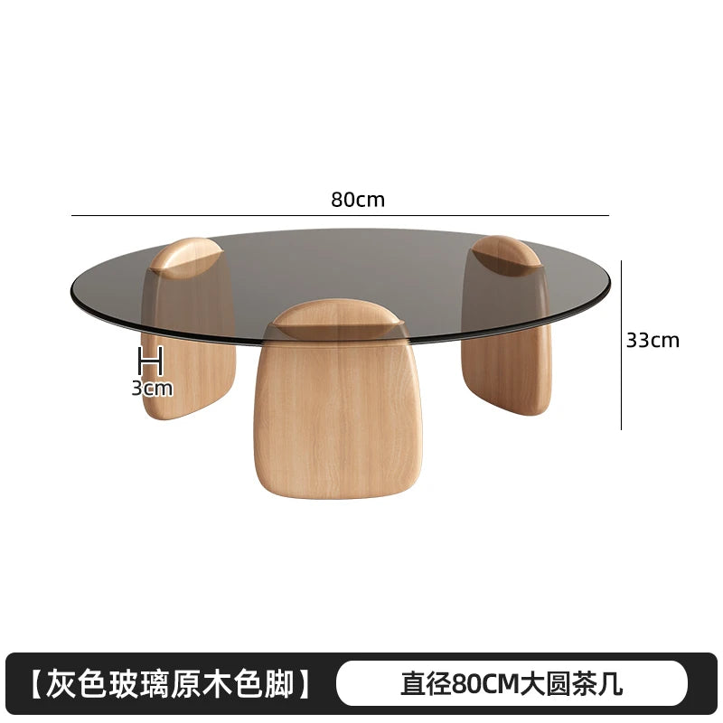 Retro Glass Top Coffee Table Vintage Style Irregular Wood Base Coffee Tables Minimalist Living Room Center Table