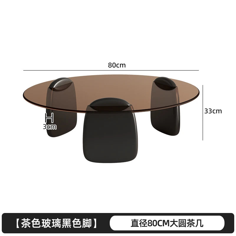 Retro Glass Top Coffee Table Vintage Style Irregular Wood Base Coffee Tables Minimalist Living Room Center Table