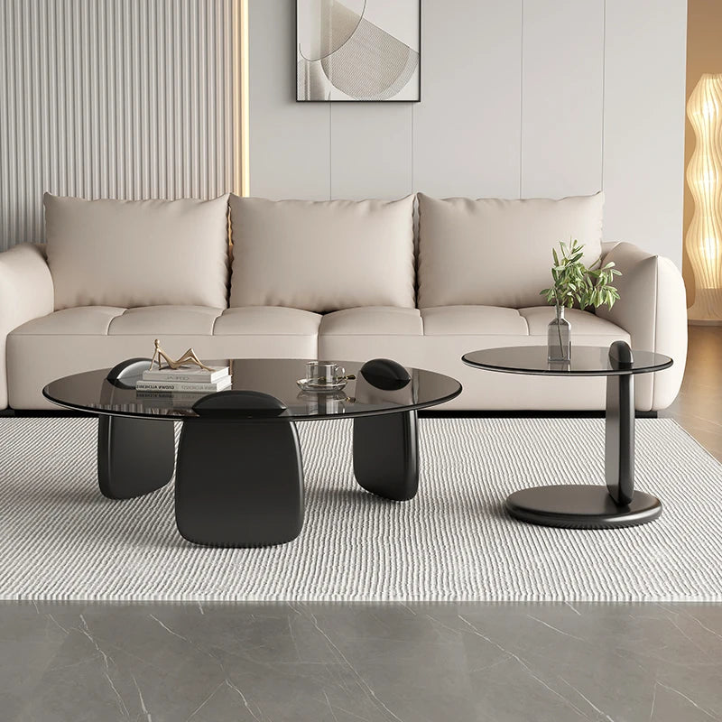 Retro Glass Top Coffee Table Vintage Style Irregular Wood Base Coffee Tables Minimalist Living Room Center Table