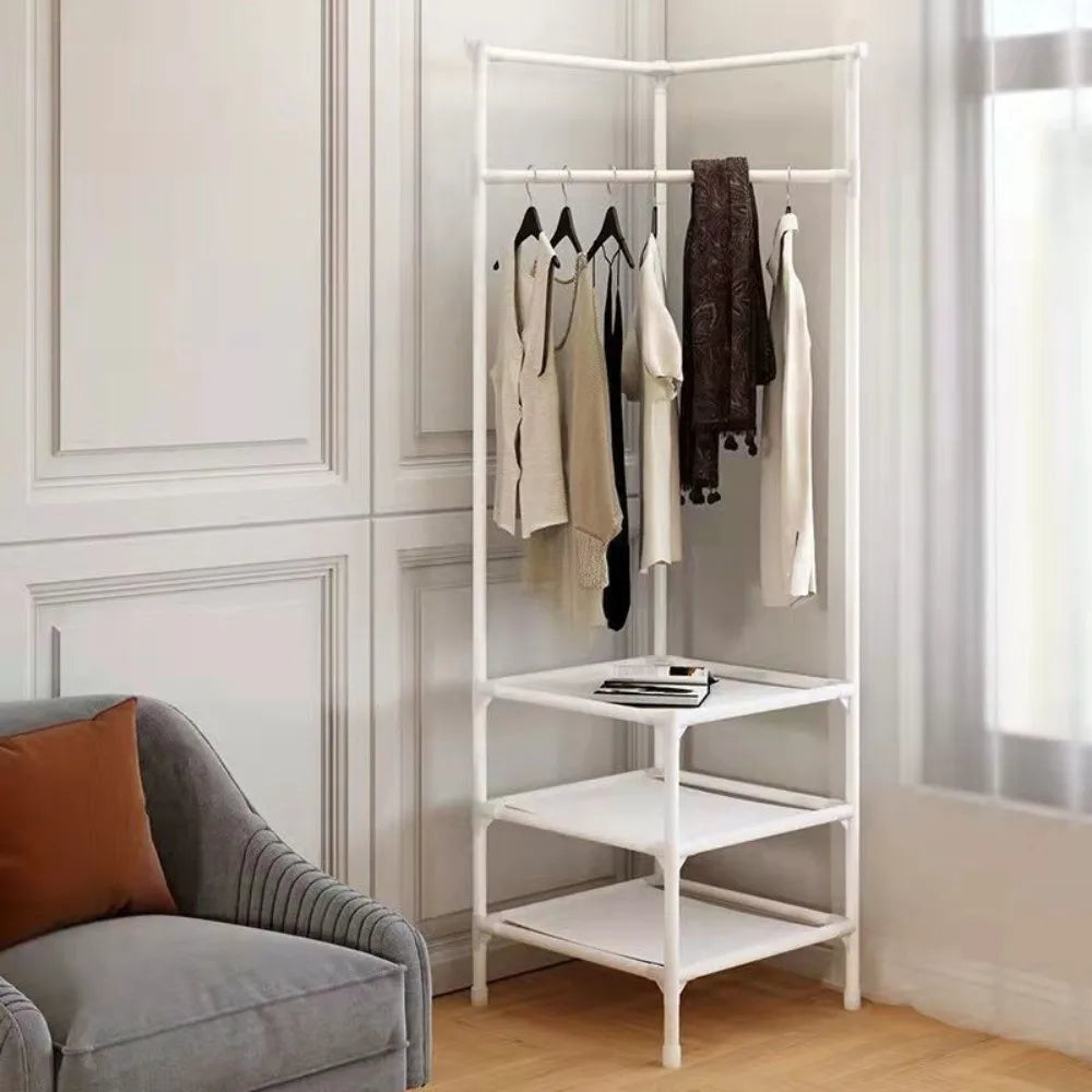 Sturdy Multi-Layer Corner Clothes Rack Anti-toppling Hanging Rod Floor Standing Shelf Metal Clothes Organization Rack Household