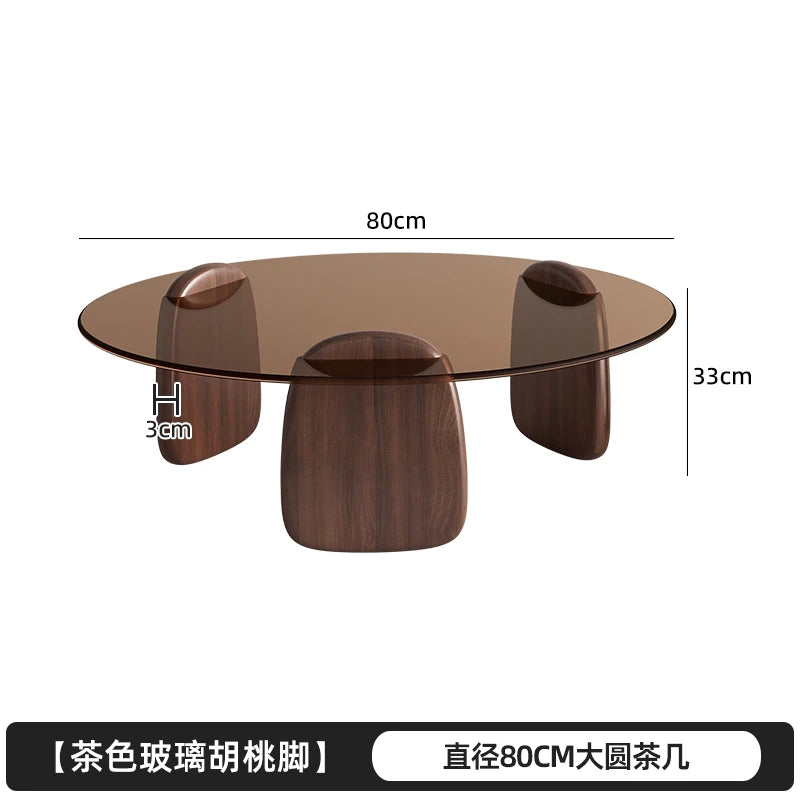 Retro Glass Top Coffee Table Vintage Style Irregular Wood Base Coffee Tables Minimalist Living Room Center Table