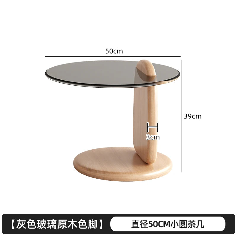 Retro Glass Top Coffee Table Vintage Style Irregular Wood Base Coffee Tables Minimalist Living Room Center Table