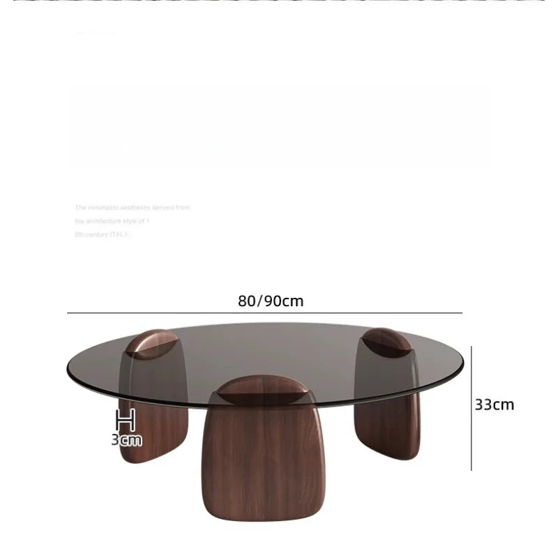 Retro Glass Top Coffee Table Vintage Style Irregular Wood Base Coffee Tables Minimalist Living Room Center Table