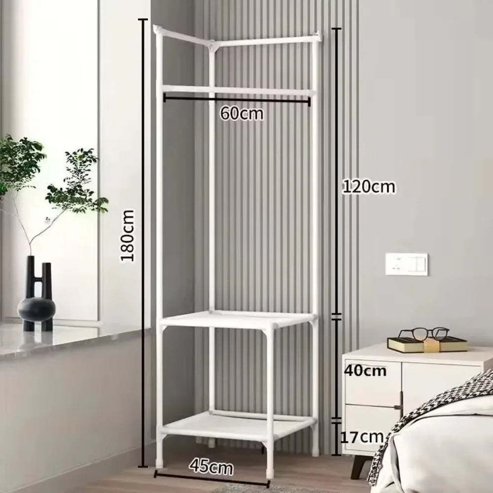 Sturdy Multi-Layer Corner Clothes Rack Anti-toppling Hanging Rod Floor Standing Shelf Metal Clothes Organization Rack Household