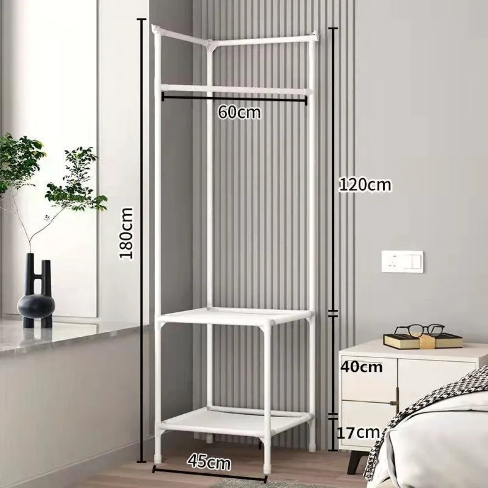 Sturdy Multi-Layer Corner Clothes Rack Anti-toppling Hanging Rod Floor Standing Shelf Metal Clothes Organization Rack Household